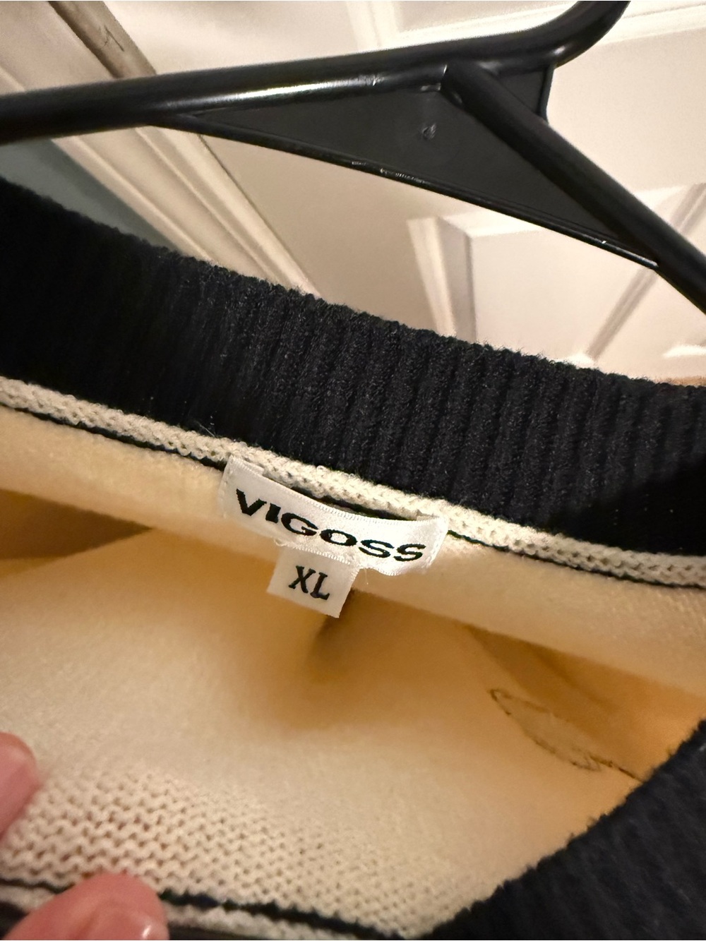 Vigoss Cream and Black Crewneck Sweater with Dog Patch - Picture 2 of 3
